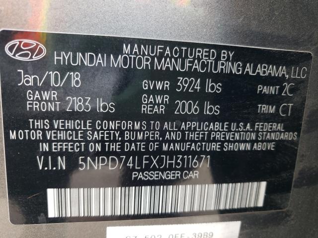 Photo 9 VIN: 5NPD74LFXJH311671 - HYUNDAI ELANTRA SE 