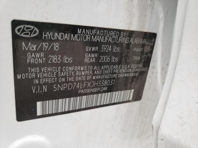 Photo 9 VIN: 5NPD74LFXJH338031 - HYUNDAI ELANTRA SE 