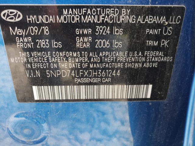 Photo 9 VIN: 5NPD74LFXJH361244 - HYUNDAI ELANTRA SE 