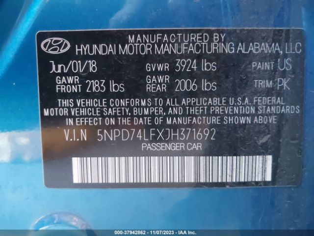 Photo 8 VIN: 5NPD74LFXJH371692 - HYUNDAI ELANTRA 