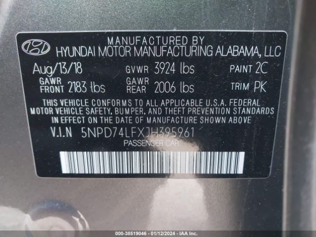 Photo 8 VIN: 5NPD74LFXJH395961 - HYUNDAI ELANTRA 