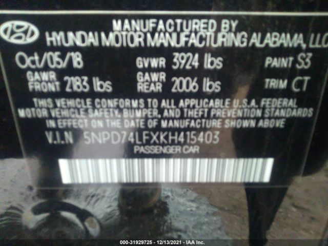 Photo 8 VIN: 5NPD74LFXKH415403 - HYUNDAI ELANTRA 