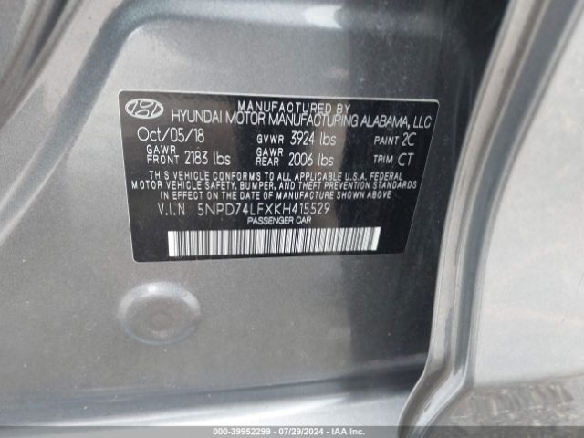 Photo 8 VIN: 5NPD74LFXKH415529 - HYUNDAI ELANTRA 