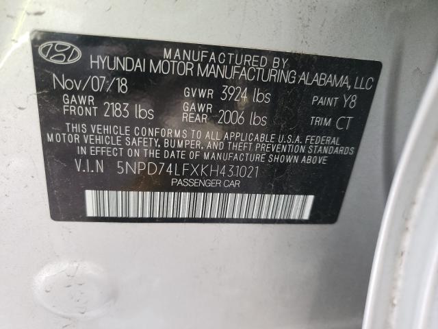 Photo 9 VIN: 5NPD74LFXKH431021 - HYUNDAI ELANTRA SE 