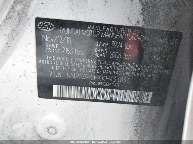 Photo 8 VIN: 5NPD74LFXKH433836 - HYUNDAI ELANTRA 