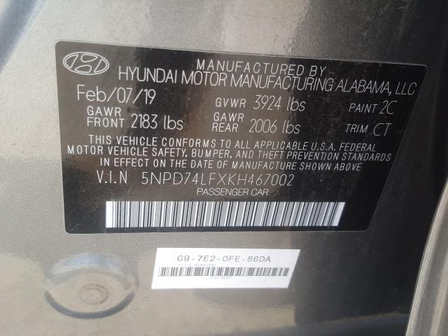 Photo 9 VIN: 5NPD74LFXKH467002 - HYUNDAI ELANTRA SE 