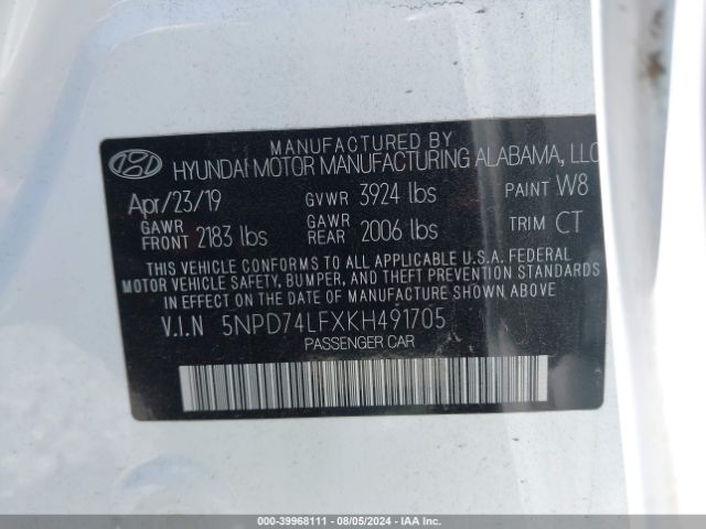 Photo 8 VIN: 5NPD74LFXKH491705 - HYUNDAI ELANTRA 