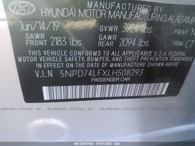 Photo 8 VIN: 5NPD74LFXLH508293 - HYUNDAI ELANTRA 