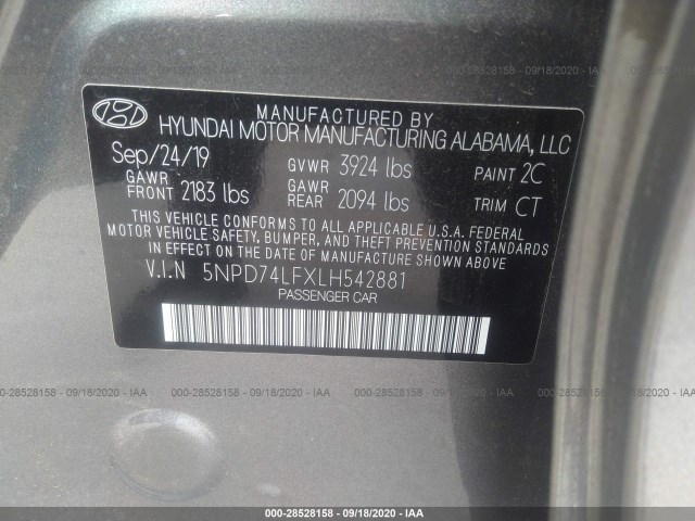 Photo 8 VIN: 5NPD74LFXLH542881 - HYUNDAI ELANTRA 