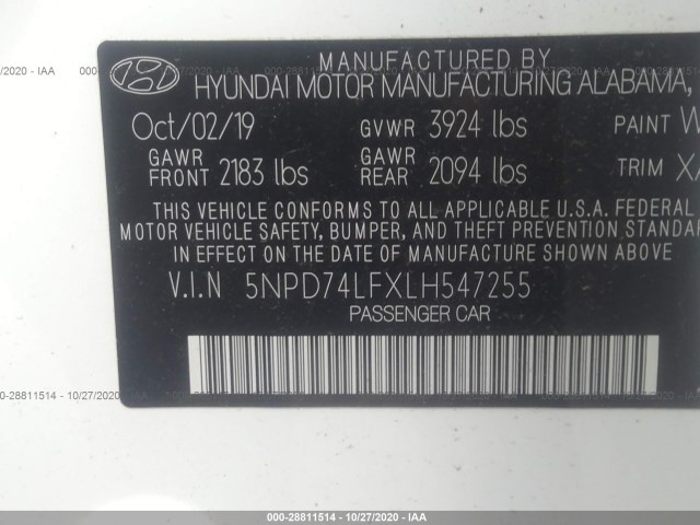 Photo 8 VIN: 5NPD74LFXLH547255 - HYUNDAI ELANTRA 