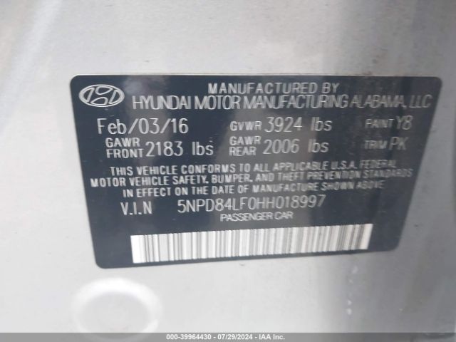 Photo 8 VIN: 5NPD84LF0HH018997 - HYUNDAI ELANTRA 