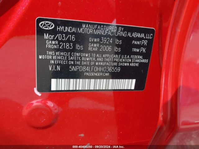 Photo 8 VIN: 5NPD84LF0HH036559 - HYUNDAI ELANTRA 