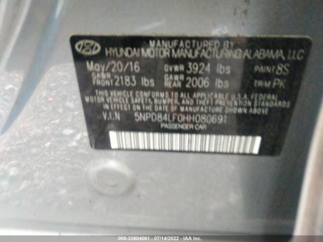 Photo 8 VIN: 5NPD84LF0HH080691 - HYUNDAI ELANTRA 