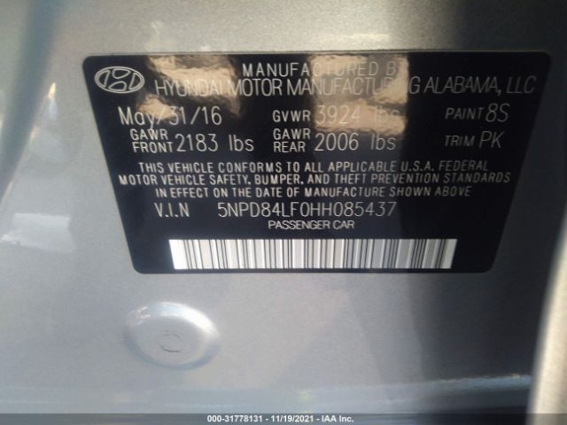 Photo 8 VIN: 5NPD84LF0HH085437 - HYUNDAI ELANTRA 