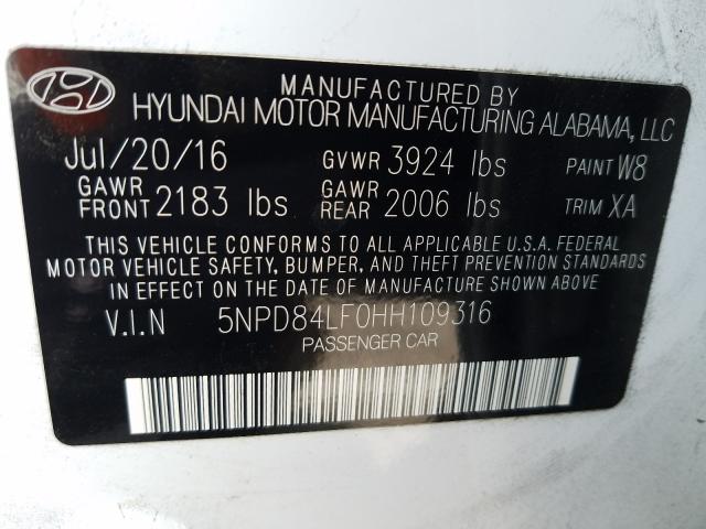 Photo 9 VIN: 5NPD84LF0HH109316 - HYUNDAI ELANTRA SE 