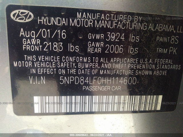 Photo 8 VIN: 5NPD84LF0HH114600 - HYUNDAI ELANTRA 