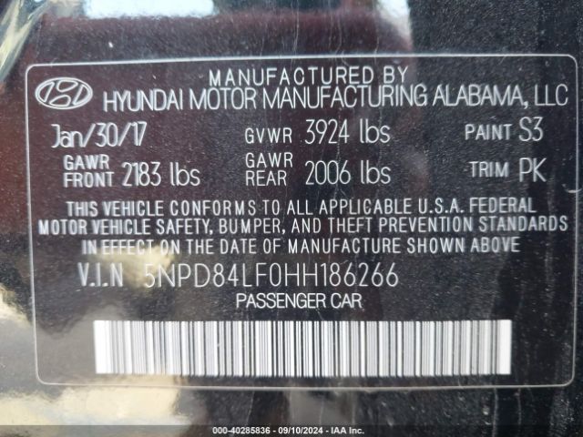 Photo 8 VIN: 5NPD84LF0HH186266 - HYUNDAI ELANTRA 