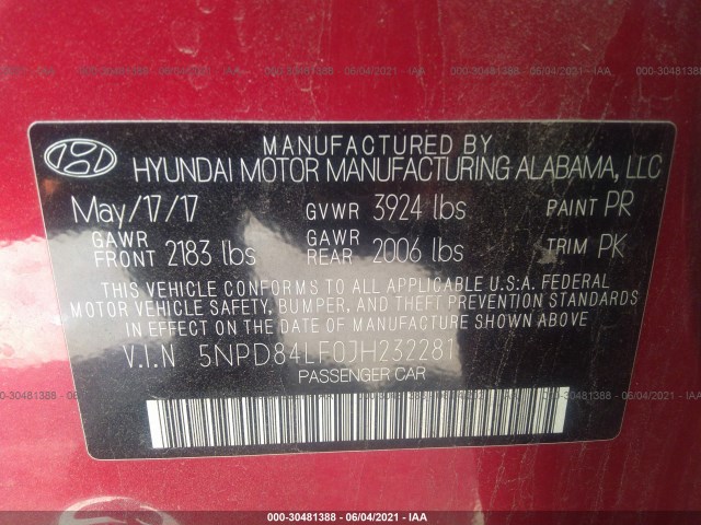 Photo 8 VIN: 5NPD84LF0JH232281 - HYUNDAI ELANTRA 