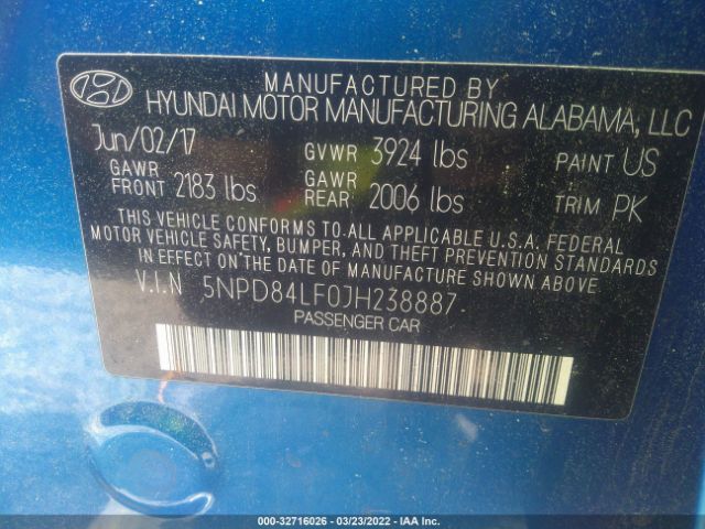 Photo 8 VIN: 5NPD84LF0JH238887 - HYUNDAI ELANTRA 