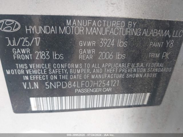 Photo 8 VIN: 5NPD84LF0JH254121 - HYUNDAI ELANTRA 