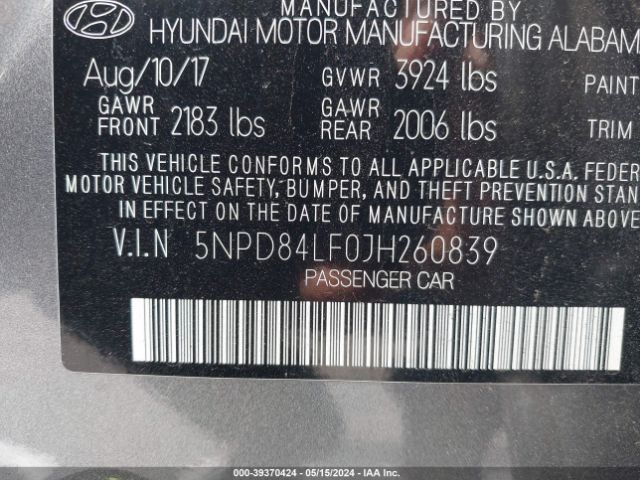 Photo 8 VIN: 5NPD84LF0JH260839 - HYUNDAI ELANTRA 