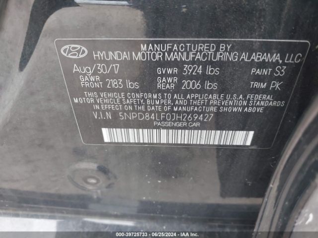 Photo 8 VIN: 5NPD84LF0JH269427 - HYUNDAI ELANTRA 