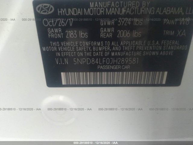 Photo 8 VIN: 5NPD84LF0JH289581 - HYUNDAI ELANTRA 