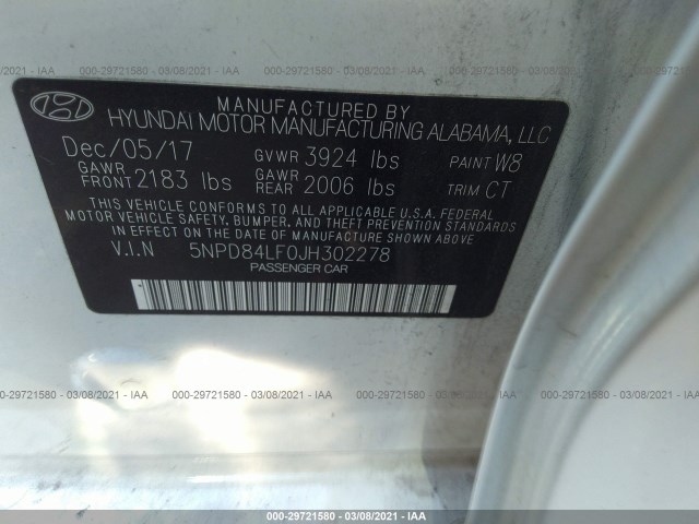 Photo 8 VIN: 5NPD84LF0JH302278 - HYUNDAI ELANTRA 