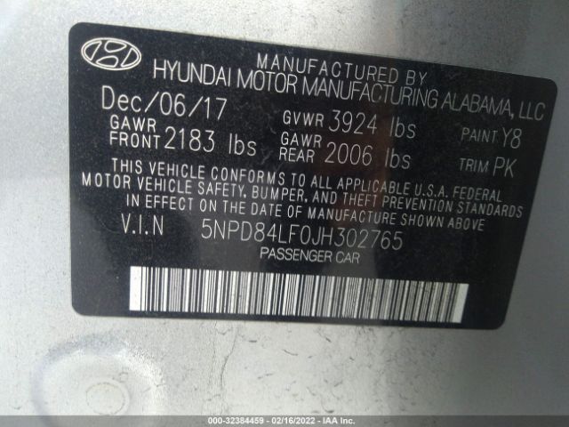 Photo 8 VIN: 5NPD84LF0JH302765 - HYUNDAI ELANTRA 