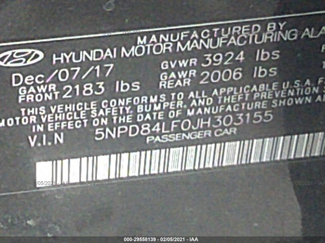 Photo 8 VIN: 5NPD84LF0JH303155 - HYUNDAI ELANTRA 