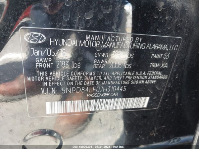 Photo 8 VIN: 5NPD84LF0JH310445 - HYUNDAI ELANTRA 