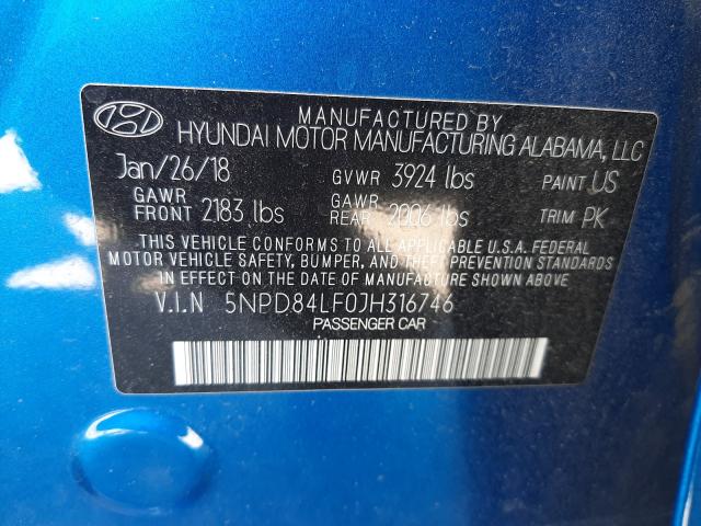 Photo 9 VIN: 5NPD84LF0JH316746 - HYUNDAI ELANTRA SE 