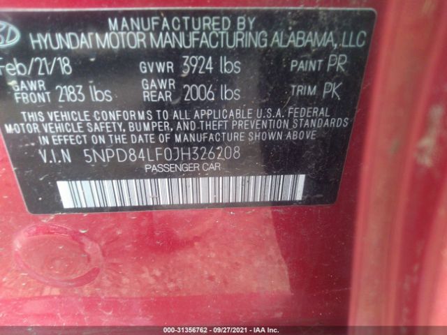 Photo 8 VIN: 5NPD84LF0JH326208 - HYUNDAI ELANTRA 