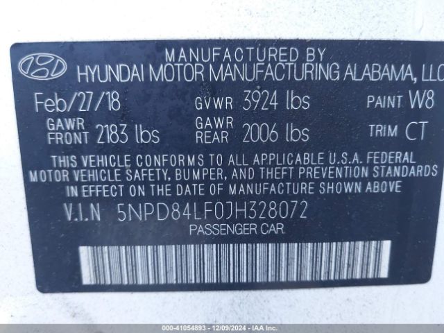 Photo 8 VIN: 5NPD84LF0JH328072 - HYUNDAI ELANTRA 