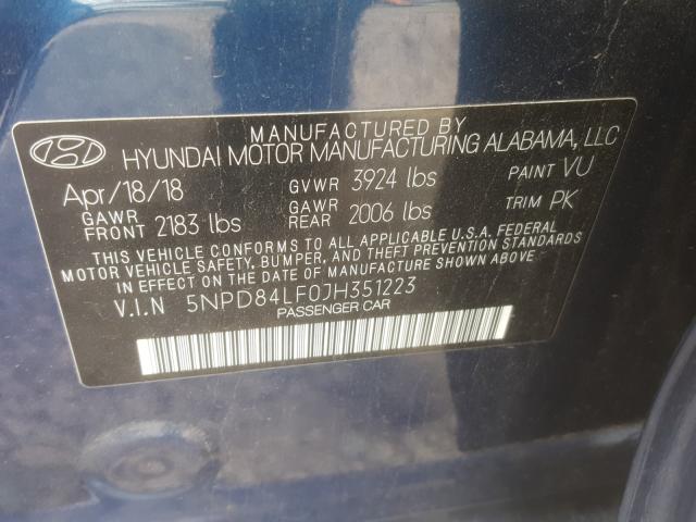 Photo 9 VIN: 5NPD84LF0JH351223 - HYUNDAI ELANTRA SE 