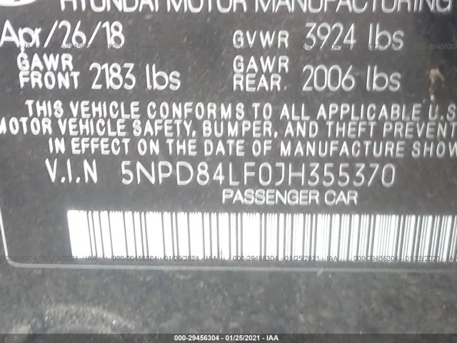 Photo 8 VIN: 5NPD84LF0JH355370 - HYUNDAI ELANTRA 