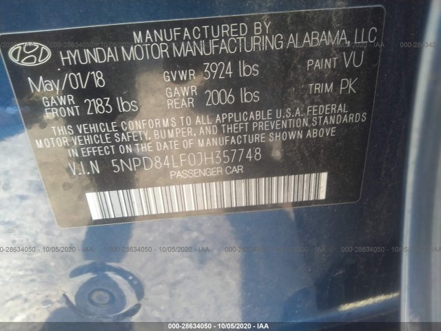 Photo 8 VIN: 5NPD84LF0JH357748 - HYUNDAI ELANTRA 