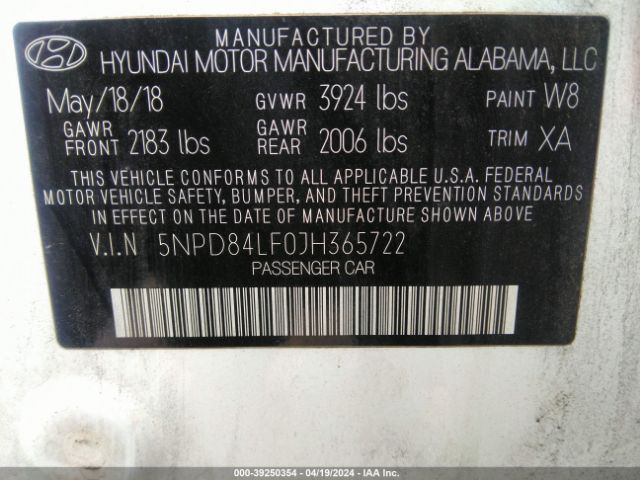 Photo 8 VIN: 5NPD84LF0JH365722 - HYUNDAI ELANTRA 