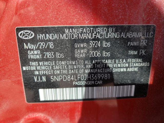 Photo 9 VIN: 5NPD84LF0JH369981 - HYUNDAI ELANTRA 