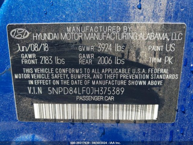 Photo 8 VIN: 5NPD84LF0JH375389 - HYUNDAI ELANTRA 