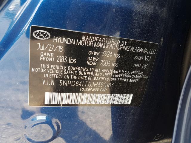 Photo 9 VIN: 5NPD84LF0JH390183 - HYUNDAI ELANTRA SE 