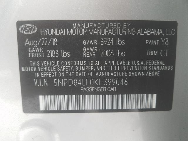 Photo 9 VIN: 5NPD84LF0KH399046 - HYUNDAI ELANTRA SE 