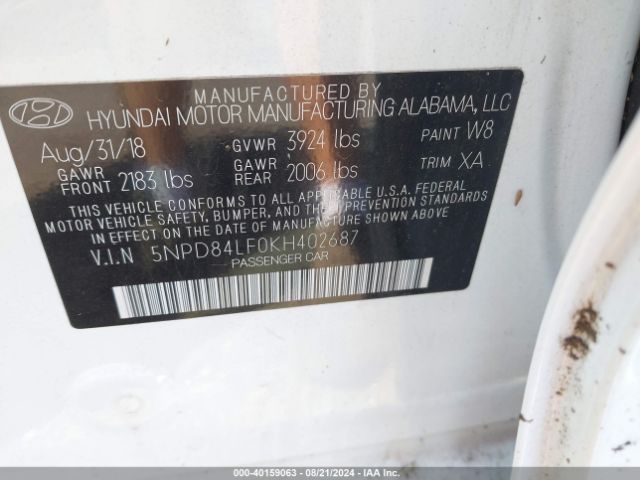 Photo 8 VIN: 5NPD84LF0KH402687 - HYUNDAI ELANTRA 