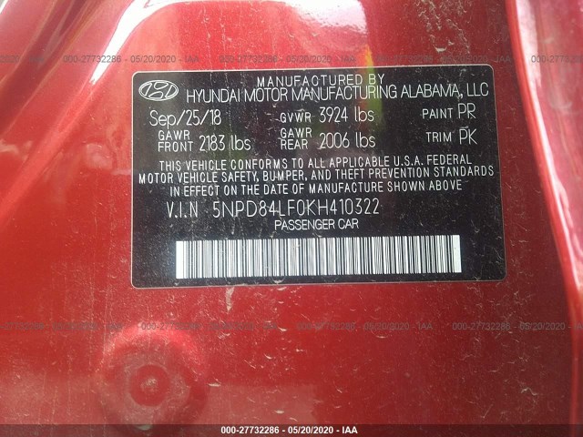 Photo 8 VIN: 5NPD84LF0KH410322 - HYUNDAI ELANTRA 