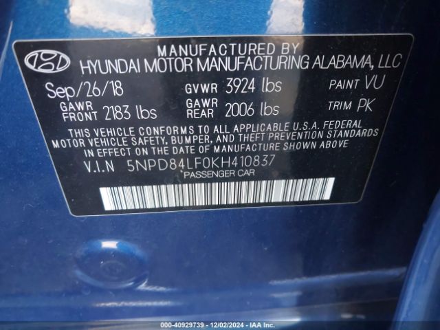 Photo 8 VIN: 5NPD84LF0KH410837 - HYUNDAI ELANTRA 