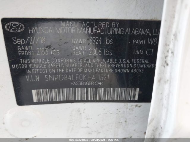 Photo 8 VIN: 5NPD84LF0KH411521 - HYUNDAI ELANTRA 