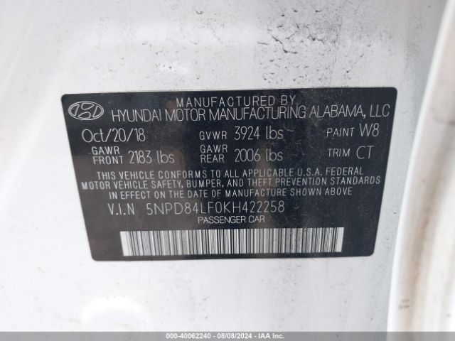 Photo 8 VIN: 5NPD84LF0KH422258 - HYUNDAI ELANTRA 