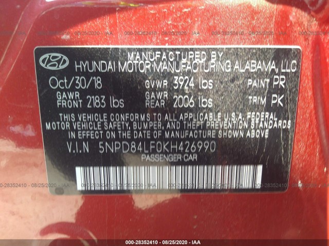 Photo 8 VIN: 5NPD84LF0KH426990 - HYUNDAI ELANTRA 