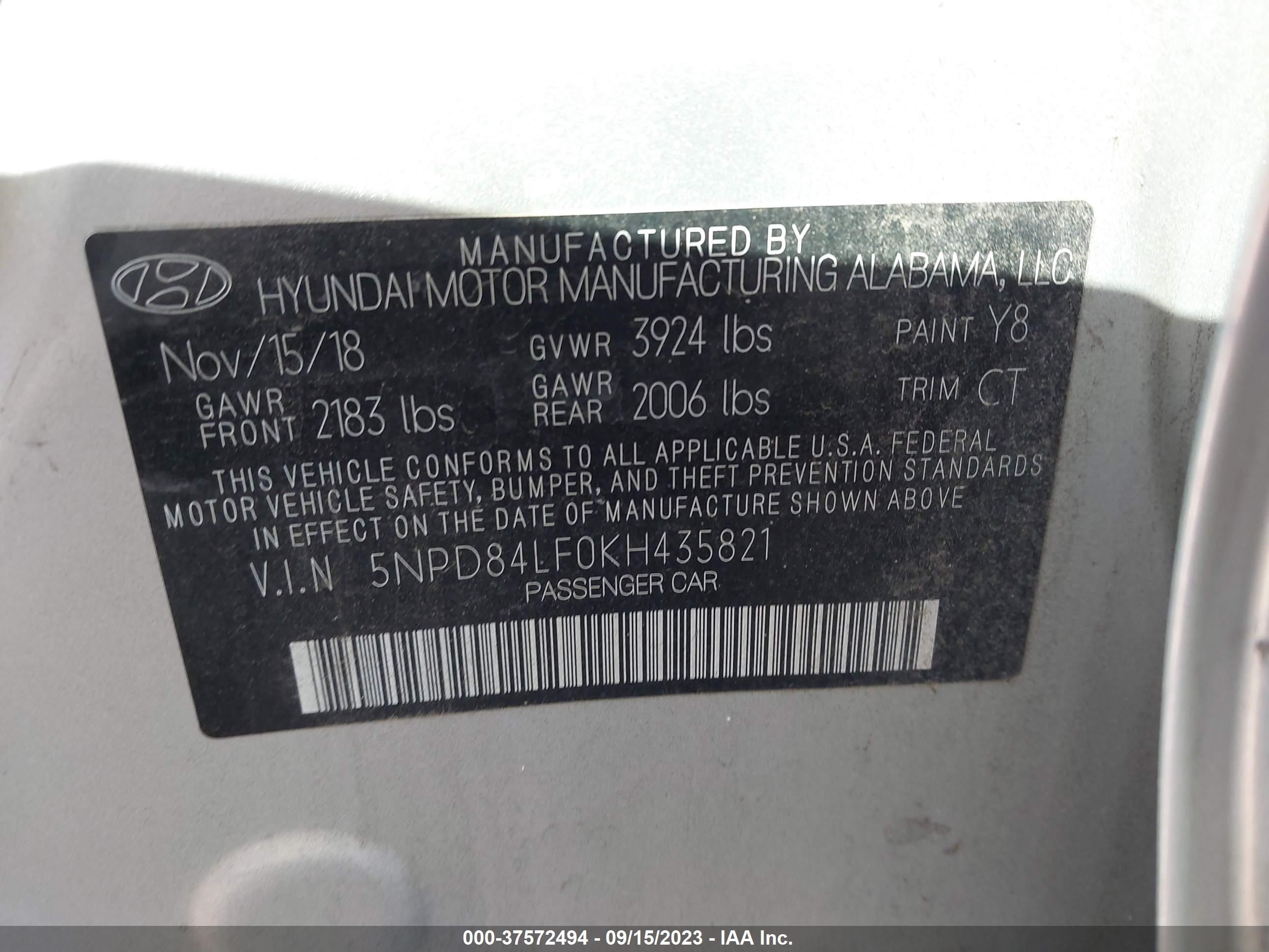 Photo 8 VIN: 5NPD84LF0KH435821 - HYUNDAI ELANTRA 