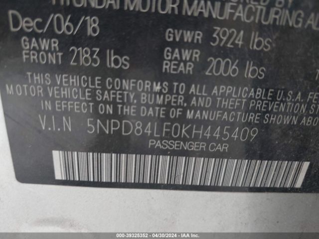 Photo 8 VIN: 5NPD84LF0KH445409 - HYUNDAI ELANTRA 